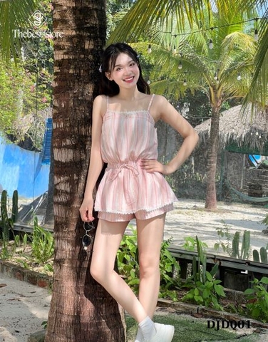 Jum sọc linen 2 dây liền quần phối ren DJD001 đáng yêu