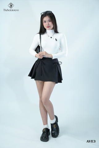 Chân váy A 2 ly thắt nơ