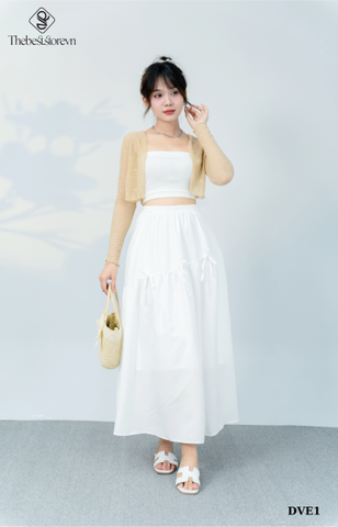 Chân váy lụa chéo đính nơ