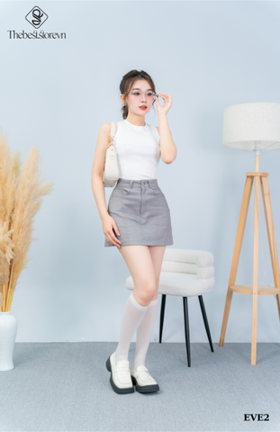 Chân váy jean A viền xéo