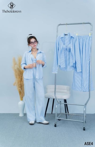 Set sọc 3 món quần dài kèm bra ren