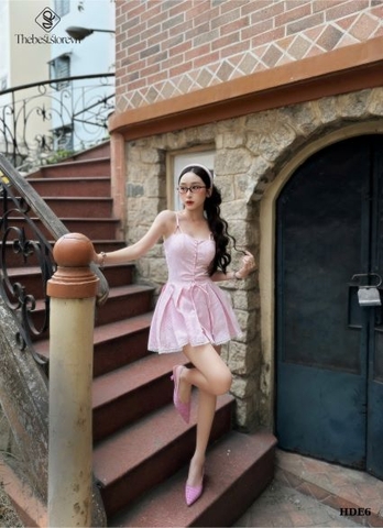 Đầm sọc xòe li đan dây