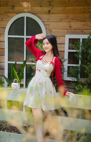 Set đầm tơ viền bèo hoa kèm khoác