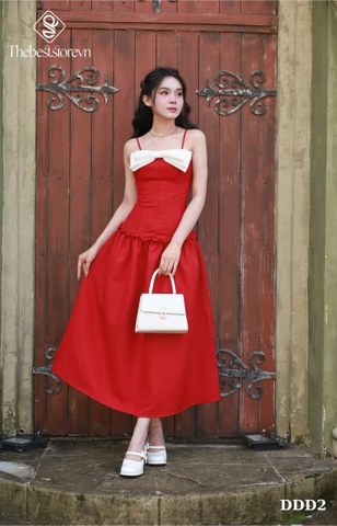 Đầm linen 2 dây dáng dài kèm nơ rời DDD2 nhẹ nhàng