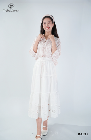 Sơ mi sọc thêu cột nơ