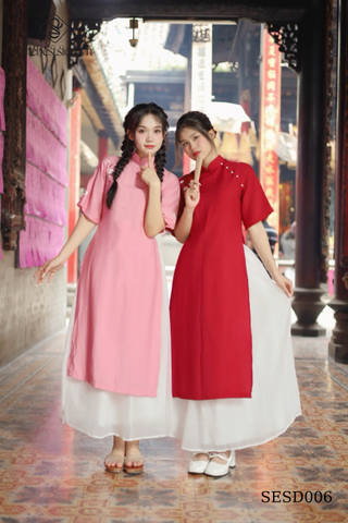 Thanh lịch, nhẹ nhàng với set áo dài thêu hoa đính ngọc SESD006