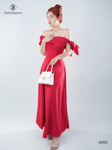 Đầm xòe midi thắt nơ vai