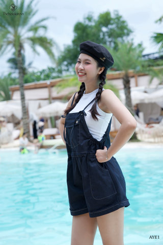 Yếm short jean rút hông