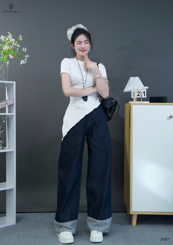 Quần jean suông line sọc