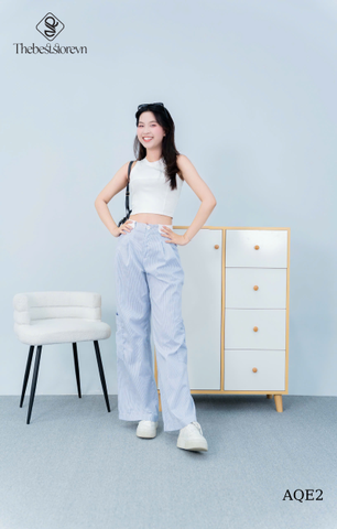 Quần suông sọc 1 túi phối lưng trắng