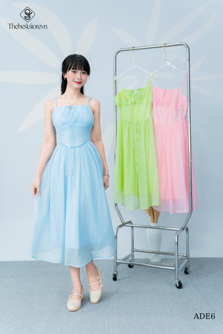 Đầm tơ 2 dây nhún ngực
