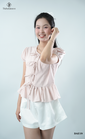 Áo babydoll sọc thắt nơ