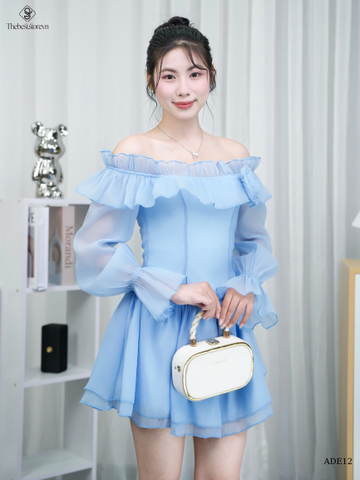 Đầm tơ trễ vai bèo tầng xòe