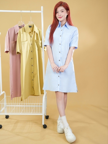 Đầm sơ mi xẻ line 2 túi