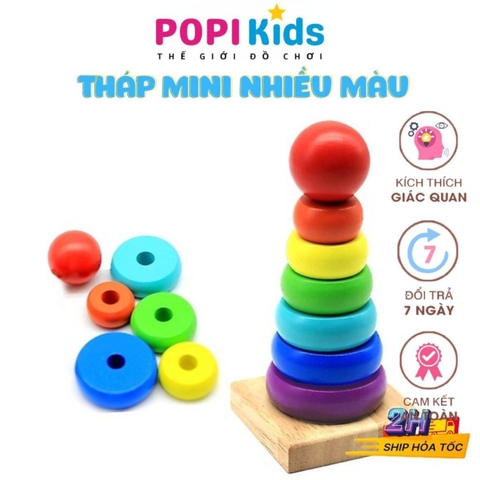 Tháp Mini Nhiều Màu Cho Bé Đồ Chơi Gỗ Màu Sắc Giải Trí Đồ chơi lắp ráp Hình Tháp Cho Bé - Đồ Chơi Cho Bé- POPIKIDS