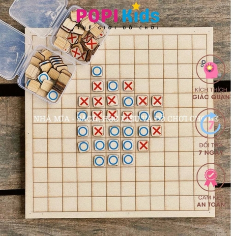 [Có Hộp Gỗ] Bộ Cờ Caro - Cờ Xo In Màu Cho Bé Phát Triển Tư Duy & Ghi Nhớ- POPIKIDS