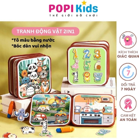 Cuốn Sổ Ma Thuật Montessori Bóc Dán, Tranh Tô Màu Nước Ma Thuật, Học Liệu Phát Triển Tư Duy Cho Bé Trai, Bé Gái 1-4 Tuổi