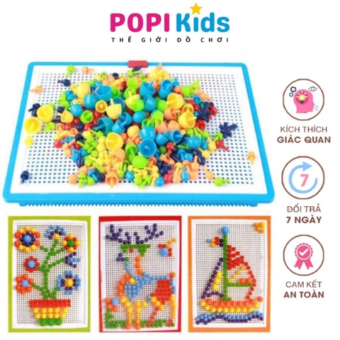 Đồ Chơi Xếp Hình Đinh Nấm Sáng Tạo 296 Chi Tiết – Bộ Ghép Hạt Nhựa Nhiều Màu Giúp Bé Phát Triển Tư Duy -POPIKIDS