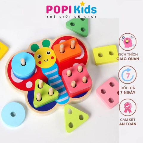 Đồ Chơi Thả Khối Hình Bướm Bằng Gỗ Cho Bé – Thả Hình Xếp Cọc Rèn Kỹ Năng Tư Duy, Nhận Biết Hình Khối Và Màu Sắc- POPIKIDS