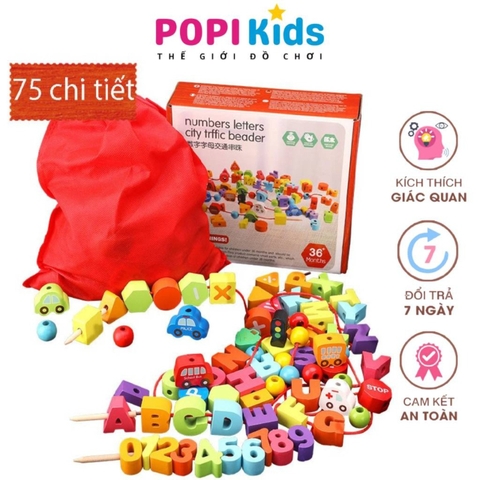 Đồ Chơi Xâu Hạt Gỗ 75 Chi Tiết Cực Dễ Thương Giúp Bé Rèn Luyện Sự Khéo Léo -POPIKIDS