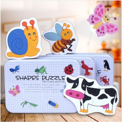 Đồ Chơi Bộ Ghép Hình Hộp Sắt 2 Mảnh Shapes Puzzle Thông Minh Phát Triển Trí Tuệ Cho Bé - POPIKIDS