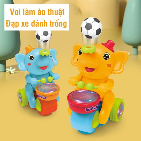 Đồ Chơi Con Voi Đánh Trống Thổi Bóng Kèm Đèn Nhạc, Xe Con Voi Làm Xiếc Thổi Bóng Vui Nhộn Cho Bé, Phát Triển Kỹ Năng- POPIKIDS