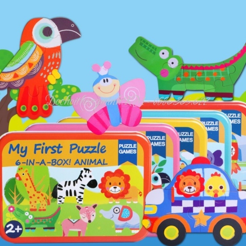 My First Puzzle 3-6 Mảnh Hộp Sắt Loại 1 - Bộ Trò Chơi Ghép Hình Cho Bé Phát Triển Tư Duy Và Khéo Léo - POPIKIDS