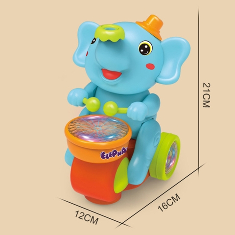 Đồ Chơi Con Voi Đánh Trống Thổi Bóng Kèm Đèn Nhạc, Xe Con Voi Làm Xiếc Thổi Bóng Vui Nhộn Cho Bé, Phát Triển Kỹ Năng- POPIKIDS