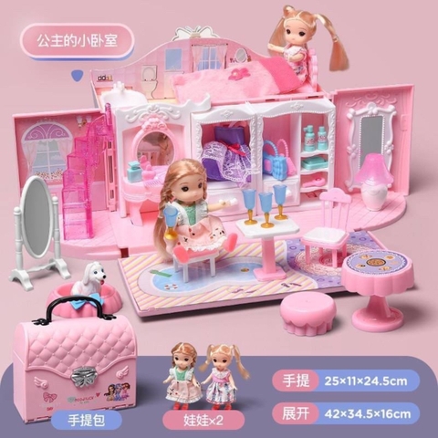 Túi Đồ Chơi Nhà Búp Bê Cho Bé Gái - Mô Hình Thị Trấn Lâu Đài Công Chúa Villa Dễ Thương Và Sáng Tạo -POPIKIDS