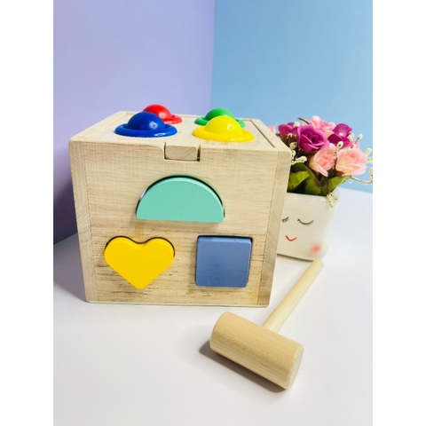 Đồ Chơi Gỗ Hộp Thả Hình Đập Bóng Hình Khối & Màu Sắc- Đồ Chơi Montessori Thông Minh Cho Bé- POPIKIDS
