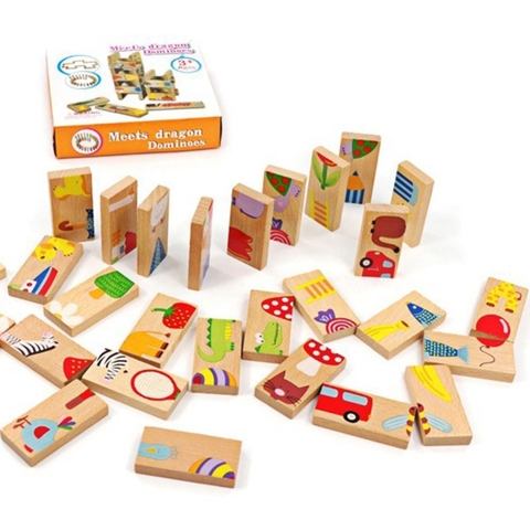 Bộ Domino Ghép Hình Nối Tiếp Gỗ Đẹp 28 Chi Tiết Giúp Bé Phát Triển Tư Duy Tăng Cường Và Khéo Léo -POPIKIDS