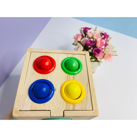 Đồ Chơi Gỗ Hộp Thả Hình Đập Bóng Hình Khối & Màu Sắc- Đồ Chơi Montessori Thông Minh Cho Bé- POPIKIDS