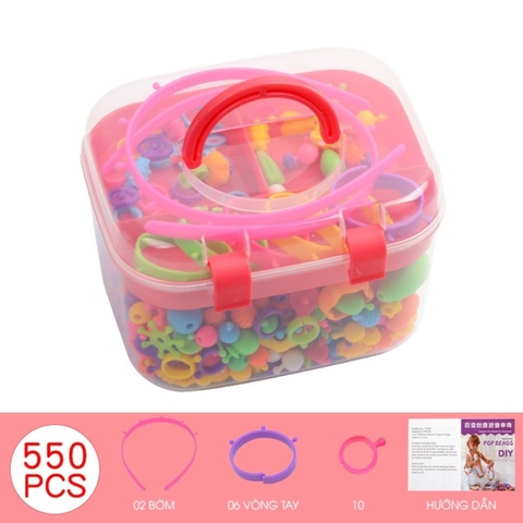 Đồ Chơi Lắp Ghép Xâu Hạt 550 Chi Tiết Cho Bé Thoả Sức Sáng Tạo Tập Làm Bờm, Vòng Tay, Nhẫn Và Trang Sức -POPIKIDS