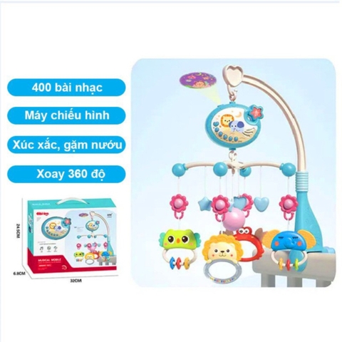 Đồ Chơi Treo Nôi Cũi Xoay 360 Độ Có Nhạc, Máy Chiếu Hình Ảnh Và Gặm Nướu Đa Năng Cho Bé Sơ Sinh -POPIKIDS