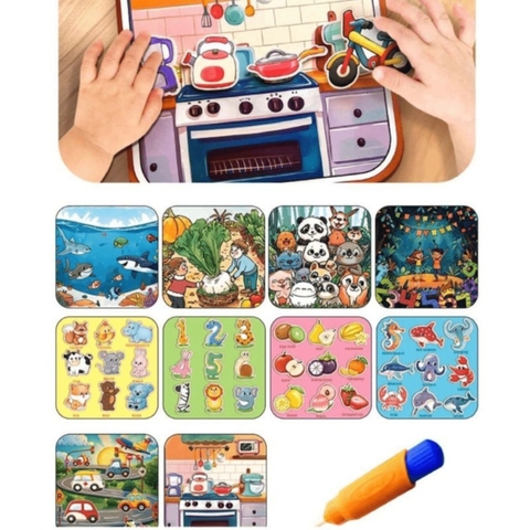Cuốn Sổ Ma Thuật Montessori Bóc Dán, Tranh Tô Màu Nước Ma Thuật, Học Liệu Phát Triển Tư Duy Cho Bé Trai, Bé Gái 1-4 Tuổi