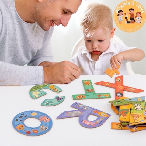 Bộ Xếp Hình Và Thẻ Chữ Cái Số Bằng Gỗ Cao Cấp, Đồ Chơi Giáo Dục Sớm Thông Minh Phong Cách Montessori - POPIKIDS