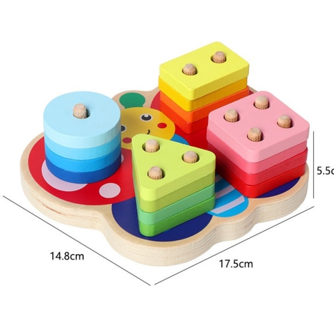 Đồ Chơi Thả Khối Hình Bướm Bằng Gỗ Cho Bé – Thả Hình Xếp Cọc Rèn Kỹ Năng Tư Duy, Nhận Biết Hình Khối Và Màu Sắc- POPIKIDS