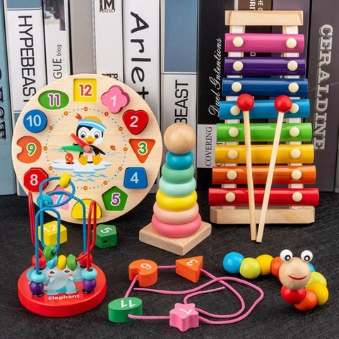 Combo 6 Món Đồ Chơi Gỗ Montessori – Bé Vừa Học Vừa Chơi, Phát Triển Toàn Diện Combo 6 loại 1 (thả khối vuông loại to 12cm)- POPIKIDS