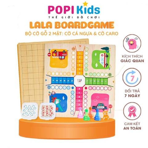 Boardgame Gỗ 2in1 Lala, Cờ Caro & Cờ Cá Ngựa | Đồ Chơi Tư Duy Logic Cho Bé, Thương Hiệu Lalala Baby