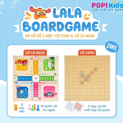 Boardgame Gỗ 2in1 Lala, Cờ Caro & Cờ Cá Ngựa | Đồ Chơi Tư Duy Logic Cho Bé, Thương Hiệu Lalala Baby