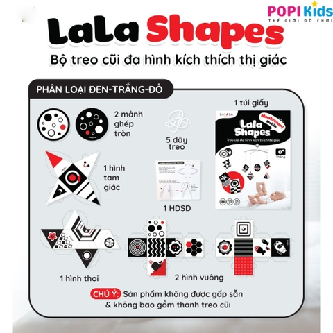 Đồ Chơi Treo Nôi Kích Thích Thị Giác 5D Lala Shapes – Treo Cũi Đen Trắng Đỏ Cho Bé Sơ Sin