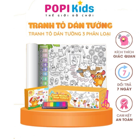Cuộn Tranh Tô Màu Dán Tường Cho Bé Lalala Baby – Dài 3m, Kèm Kéo An Toàn, Không Bong Tường