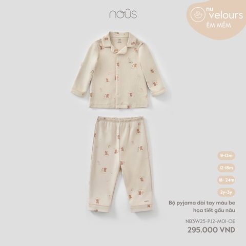 (9M-2Y) NOUS S30 - Bộ pyjama dài tay màu be họa tiết gấu nâu -SS25.T9A - be họa tiết gấu nâu