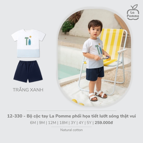 (6M-4Y) LP G20 - Bộ cộc tay La Pomme phối họa tiết lướt sóng thật vui - Trắng Xanh