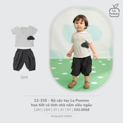 (12M-4Y) LP G20 - Bộ cộc tay La Pomme họa tiết cá tính nhà nấm siêu ngầu - Ghi