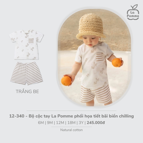 (6M-2Y) LP G20 - Bộ cộc tay La Pomme phối họa tiết bãi biển chilling - Trắng Be