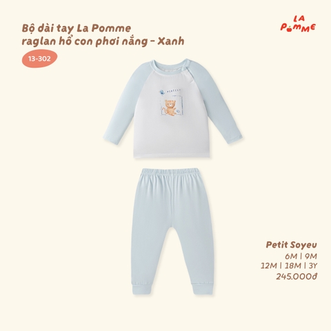 (6M-2Y) LP - Bộ dài tay La Pomme raglan hổ con phơi nắng - Xanh