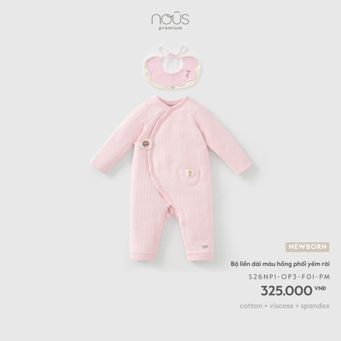 (Newborn) NOUS - Bộ liền dài màu hồng phối yếm rời - SS26.T9A