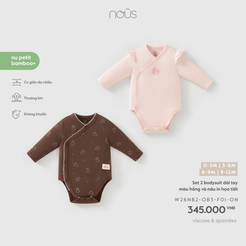 (0M-9M) NOUS - Set 2 bodysuit dài tay màu hồng và nâu in họa tiết - SS26.T9A