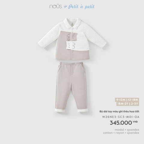 (9M-2Y) NOUS - Bộ dài tay màu ghi thêu họa tiết - SS26.T9A